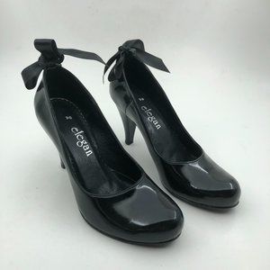 Handmade Black Glossy Leather High Heels - 8 Inch - Elegant & Unique
